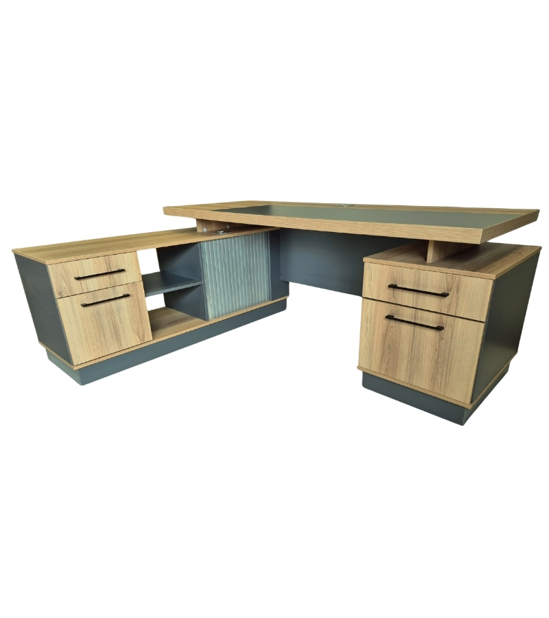 Blackpool Corner Desk Left 200cm - Sahara & Storm Grey